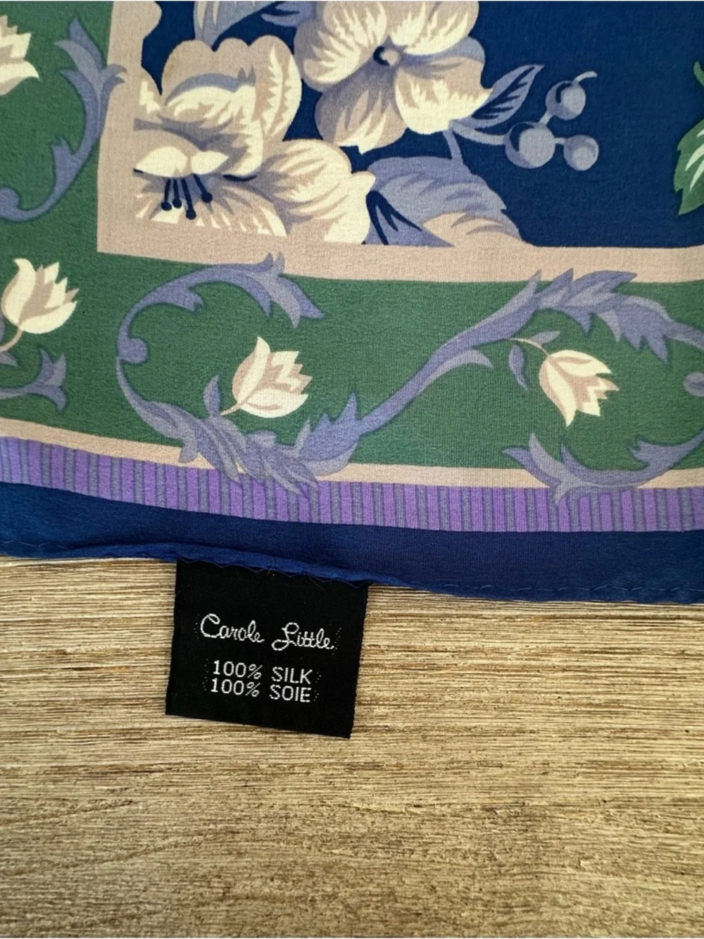 Carole Little Navy, Cream & Lavender Floral 100% Silk Scarf 30”‎ Square